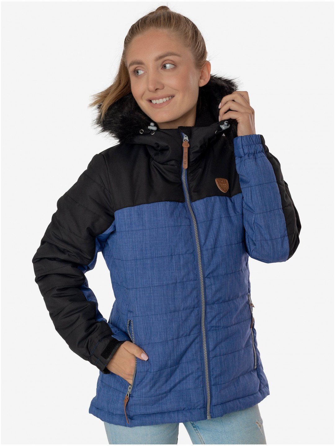 Černo-modrá dámská zimní bunda s kapucí SAM 73