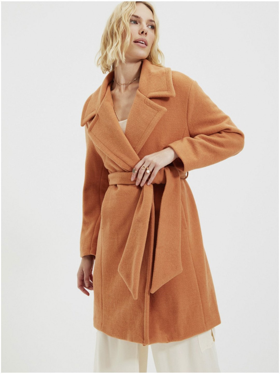 Oranžový kabát s příměsí vlny Trendyol