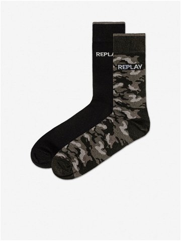 Sada dvou párů v šedé a černé barvě ponožek Replay