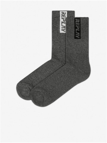 Sada dvou párů pánských tmavě šedých ponožek Replay
