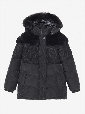 Černá dívčí vzorovaná zimní bunda s kapucí a umělým kožíškem Desigual Kids Exterior
