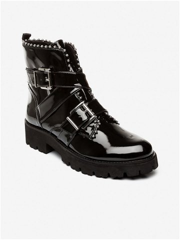 Černé dámské lesklé kotníkové boty s ozdobnými detaily Steve Madden Hoofy