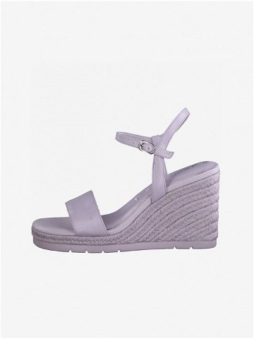 Světle fialové kožené sandály na klínku Tamaris