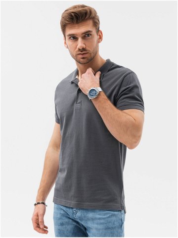 Tmavě šedé pánské basic polo tričko Ombre Clothing