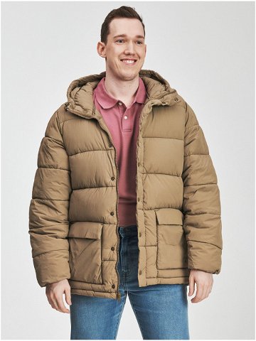 Béžová pánská bunda zimní s kapucí GAP