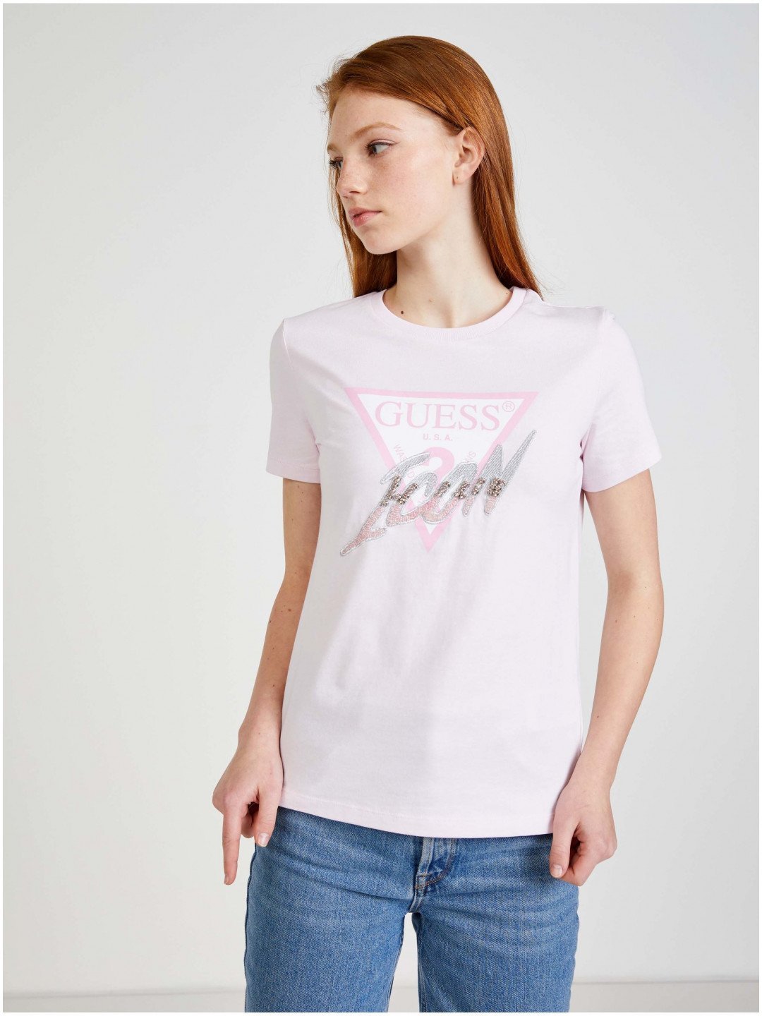 Světle růžové dámské tričko Guess