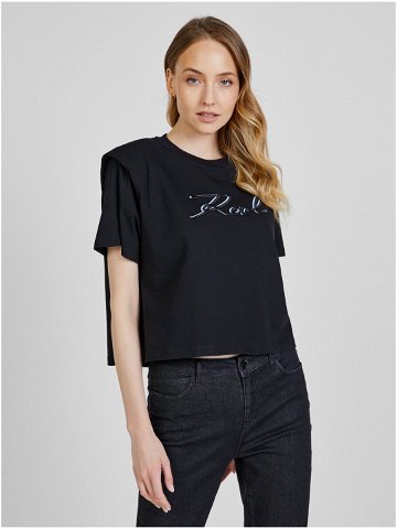 Černé dámské tričko s ramenními vycpávkami KARL LAGERFELD