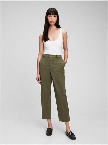Zelené dámské kalhoty GAP straight khaki Washwell