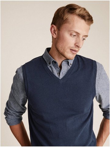 Čistě bavlněný svetr bez rukávů Marks & Spencer námořnická modrá
