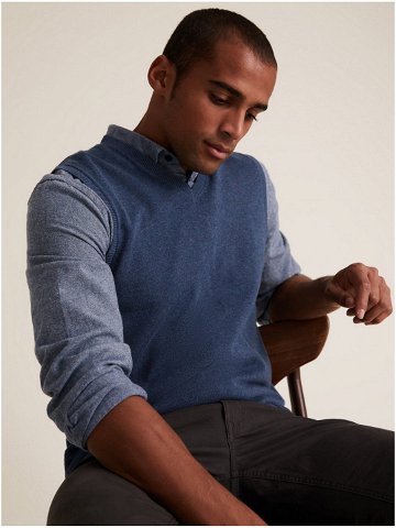 Čistě bavlněný svetr bez rukávů Marks & Spencer modrá