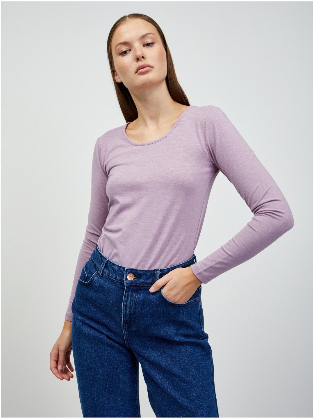 Světle fialové dámské basic tričko s dlouhým rukávem ZOOT lab Molly
