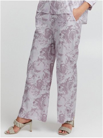 Bílo-fialové dámské volné květované kalhoty ICHI