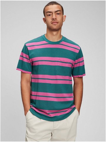 Růžovo-zelené pánské pruhované tričko GAP