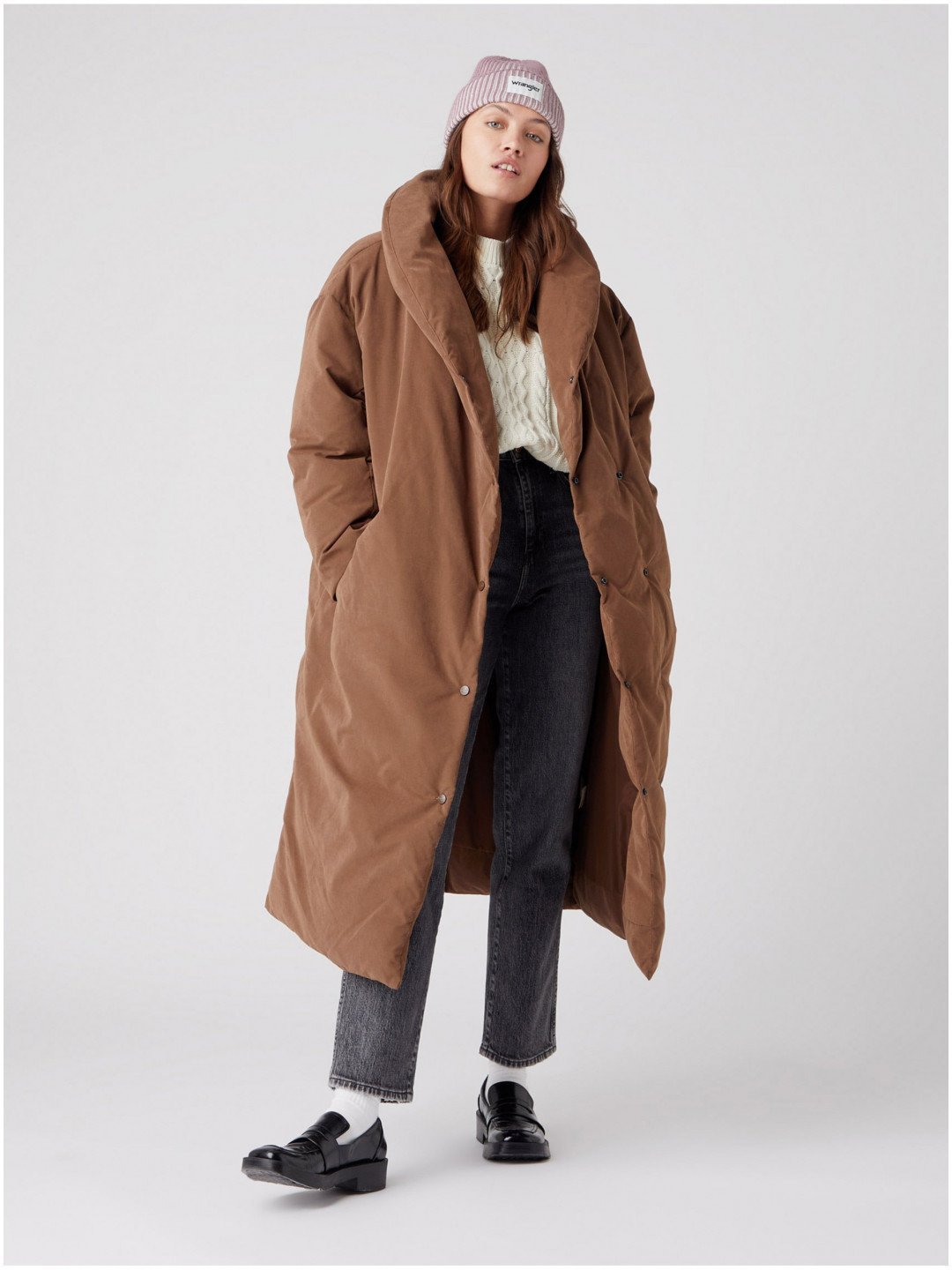 Hnědý dámský zimní kabát s límcem Wrangler