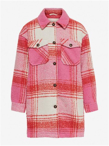 Růžová holčičí kostkovaná košilová bunda ONLY Anja