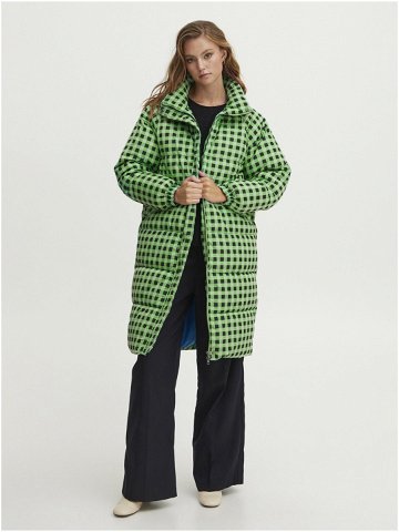 Černo-zelený dámský kostkovaný zimní kabát ICHI