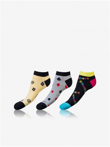 Sada tří párů unisex ponožek v žluté šedé a černé barvě Bellinda CRAZY IN-SHOE SOCKS 3x