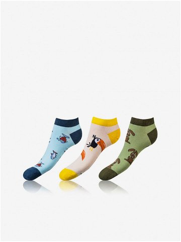 Sada tří párů unisex ponožek v modré žluté a zelené barvě Bellinda CRAZY IN-SHOE SOCKS 3x