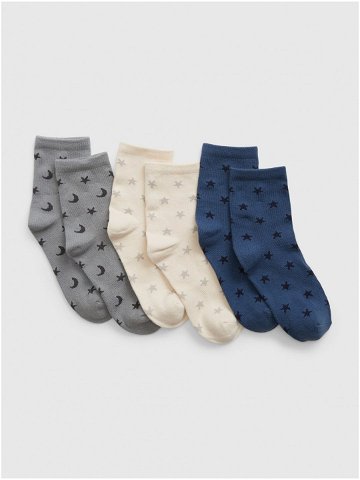 Sada tří dětských vzorovaných ponožek v šedé krémové a tmavě modré barvě GAP