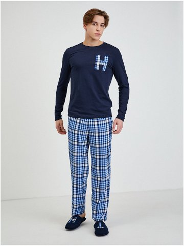 Sada pánského kostkovaného pyžama a pantoflí v modré barvě Tommy Hilfiger Underwear
