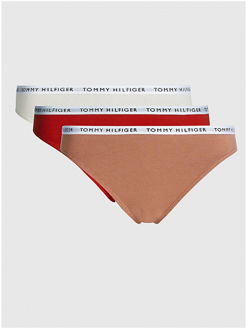 Sada tří dámských kalhotek v béžové červené a hnědé barvě Tommy Hilfiger Underwear