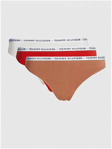 Sada tří dámských tang v béžové červené a hnědé barvě Tommy Hilfiger Underwear
