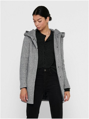 Světle šedý dámský žíhaný lehký kabát s kapucí ONLY Sedona