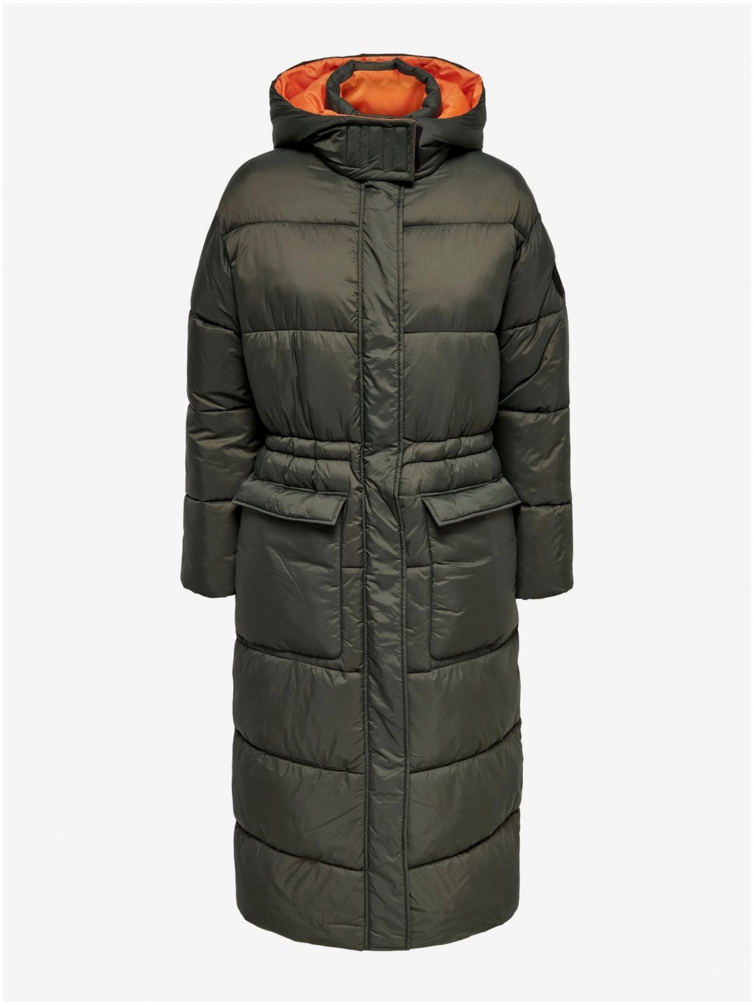 Khaki dámský prošívaný zimní kabát s kapucí ONLY Puk