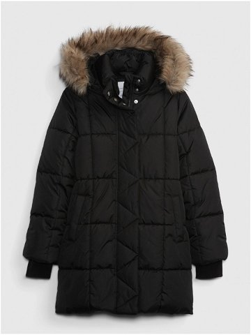 Černá holčičí zimní prošívaná bunda s kapucí GAP