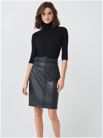 Černá pouzdrová koženková sukně Salsa Jeans Secret Glamour