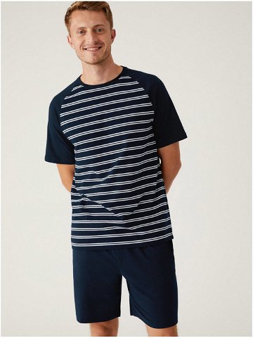 Tmavě modré pánské pruhované krátké pyžamo Marks & Spencer