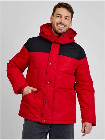 Červeno-černá pánská zimní bunda s kapucí GAP