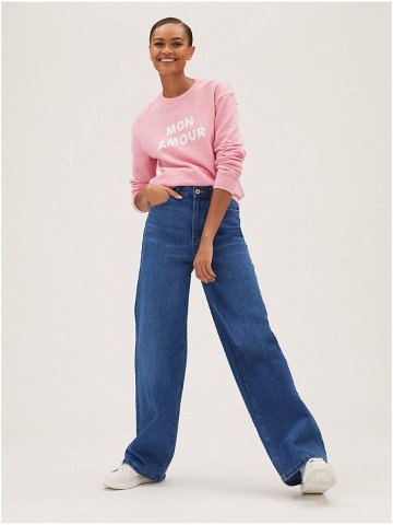 Modré dámské široké džíny s vysokým pasem Marks & Spencer