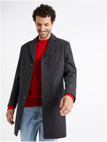 Tmavě šedý pánský vlněný kabát Celio Cubello