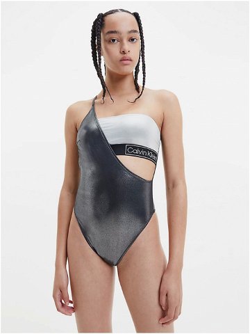 Bílo-černé dámské metalické jednodílné plavky s průstřihem Calvin Klein Underwear