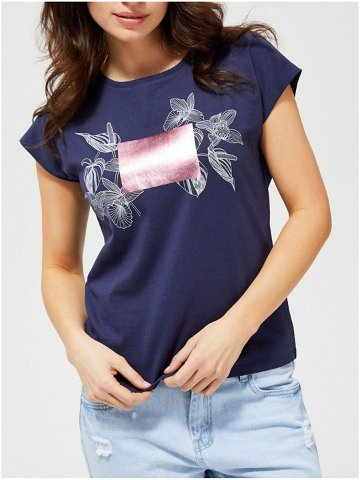 Modré tričko s bílo-růžovým motivem Moodo
