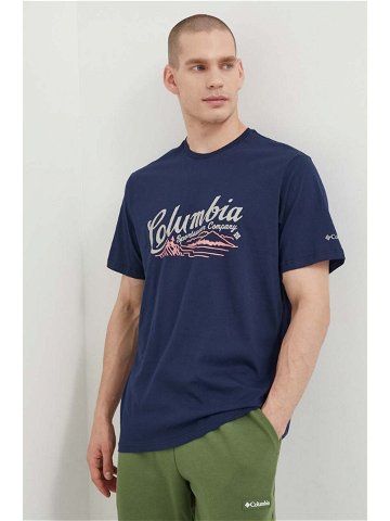 Bavlněné tričko Columbia Rockaway River tmavomodrá barva 2022181