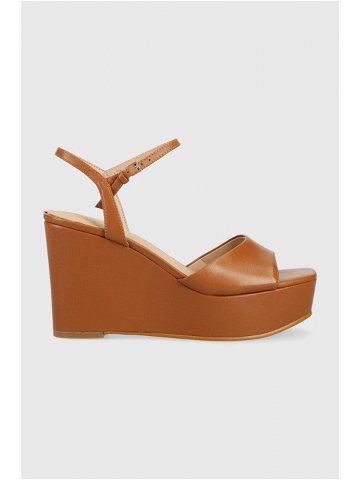 Kožené sandály Guess ZIONE2 dámské hnědá barva na klínku