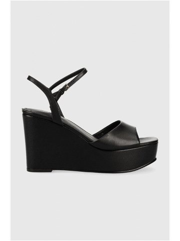 Kožené sandály Guess ZIONE2 dámské černá barva na klínku