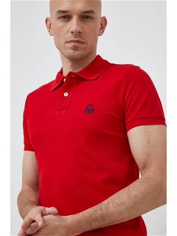 Bavlněné polo tričko United Colors of Benetton červená barva s aplikací