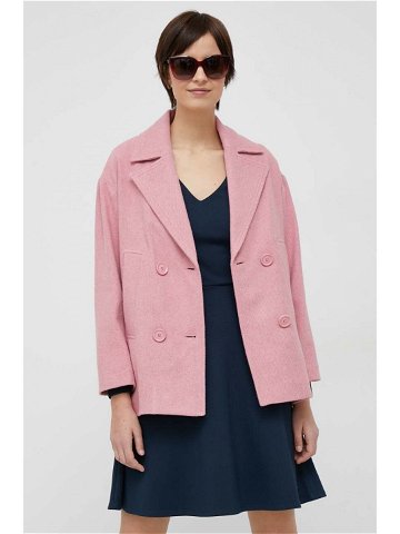 Kabát s příměsí vlny Sisley Růžová barva přechodný dvouřadový
