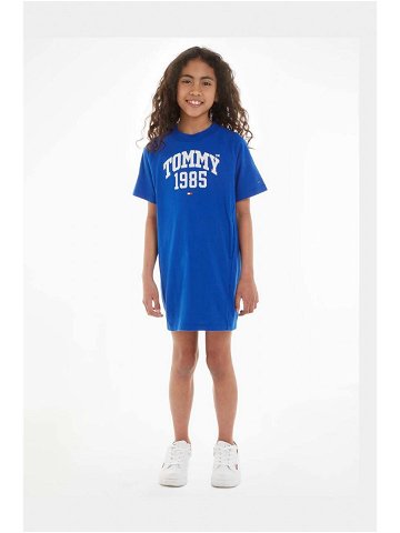 Dětské bavlněné šaty Tommy Hilfiger Tmavomodrá barva mini