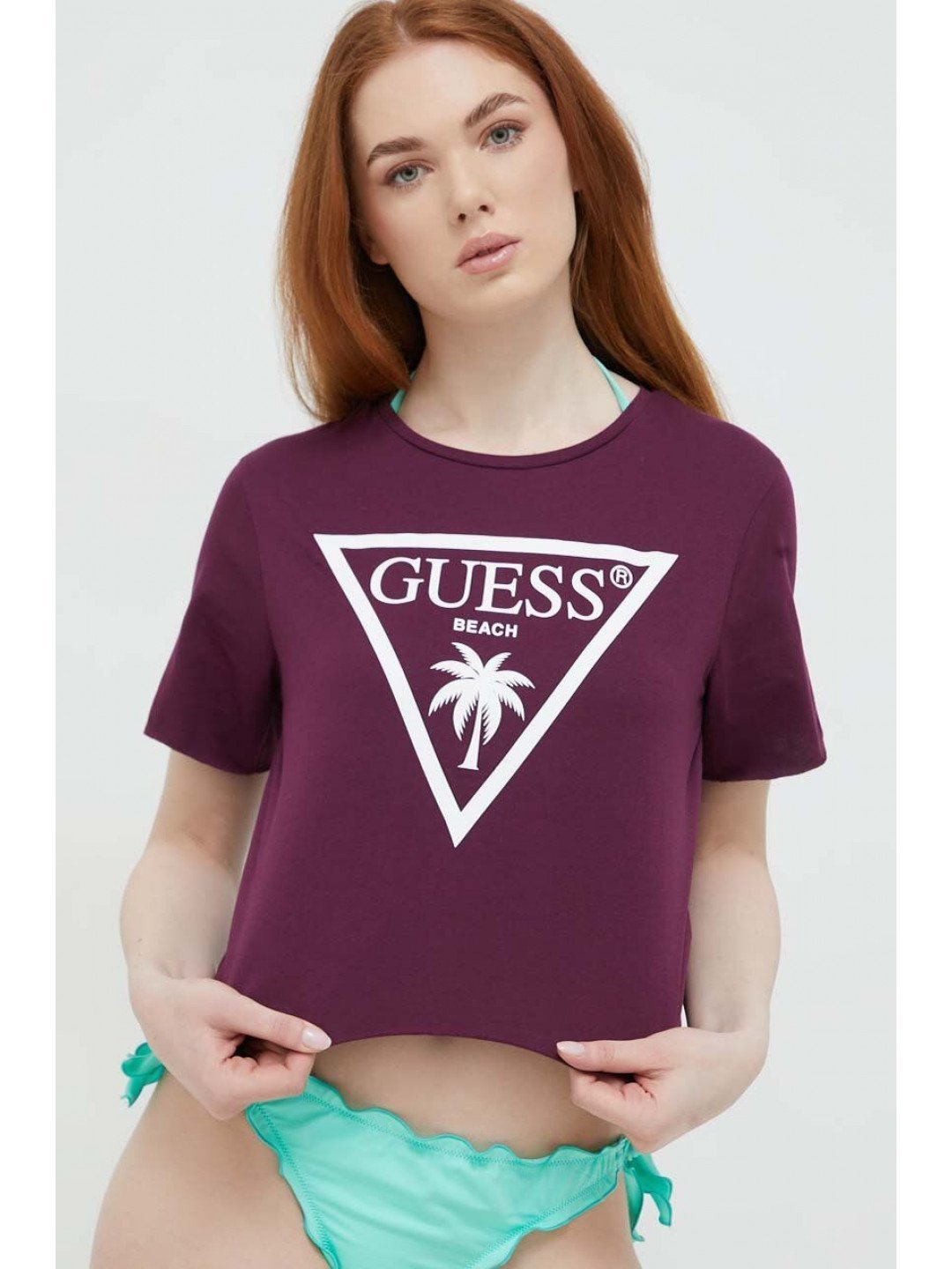 Bavlněné tričko Guess Fialová barva E02I01 JA914