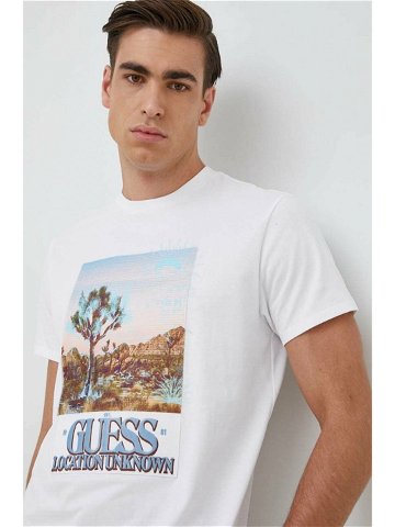 Bavlněné tričko Guess bílá barva s potiskem