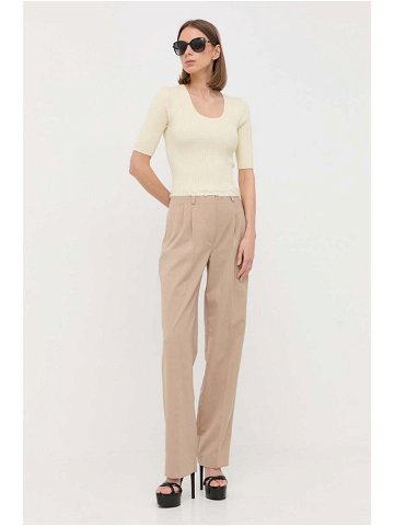 Kalhoty s příměsí vlny Luisa Spagnoli dámské béžová barva jednoduché high waist