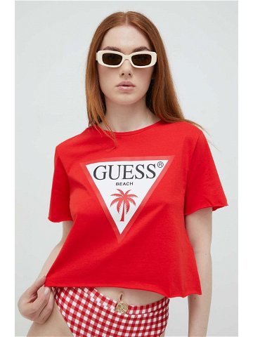 Bavlněné tričko Guess Červená barva E02I01 JA914
