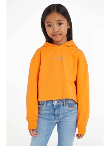 Dětská mikina Calvin Klein Jeans oranžová barva s kapucí s potiskem