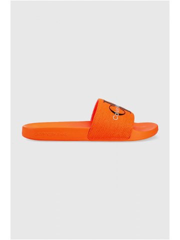 Pantofle Calvin Klein Jeans SLIDE MONOGRAM CO pánské oranžová barva YM0YM00061