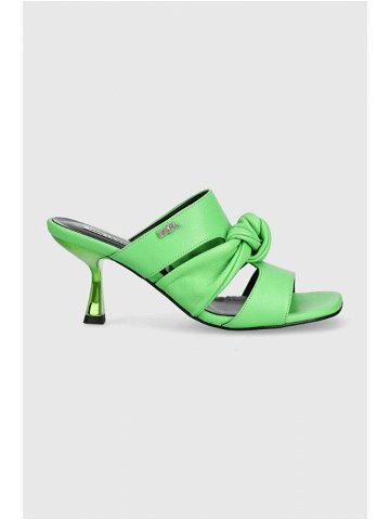 Kožené pantofle Karl Lagerfeld PANACHE dámské zelená barva na podpatku KL30126