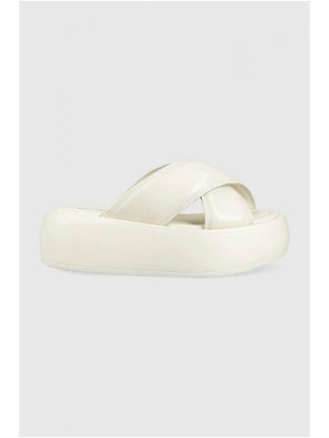 Kožené pantofle Calvin Klein BUBBLE SLIDE – PAT dámské bílá barva na platformě HW0HW01469